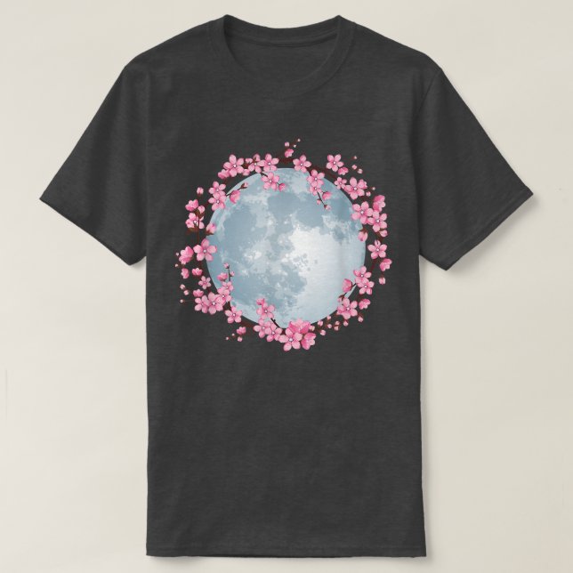 Cherry Blossom Wreath Full Moon Sakura Japanese Ar T-Shirt (Design Front)