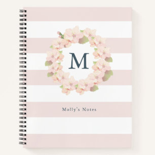 Cherry Blossom Wreath Pink Monogram Notebook