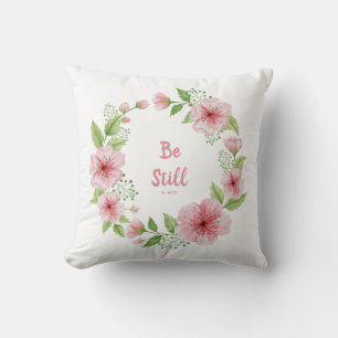Cherry Blossom Wreath Scriptural Throw Pillow