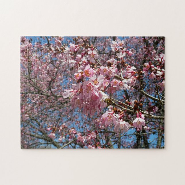 Cherry Blossoms and Bee Pink Spring Flowers Jigsaw Puzzle (Horizontal)