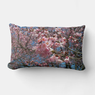 Cherry Blossoms and Bee Pink Spring Flowers Lumbar Cushion