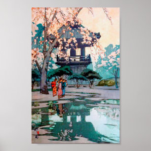Cherry Blossoms and Belfry, Hiroshi Yoshida Poster