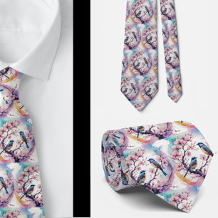 Cherry Blossoms and Birds Japanese Necktie 