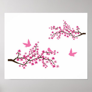 Cherry Blossoms and Birds Poster