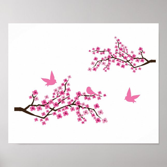 Cherry Blossoms and Birds Poster (Front)