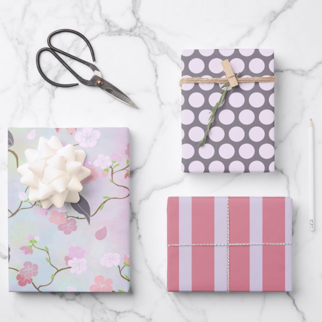 Cherry Blossoms and Birds Wrapping Paper Set (Front)