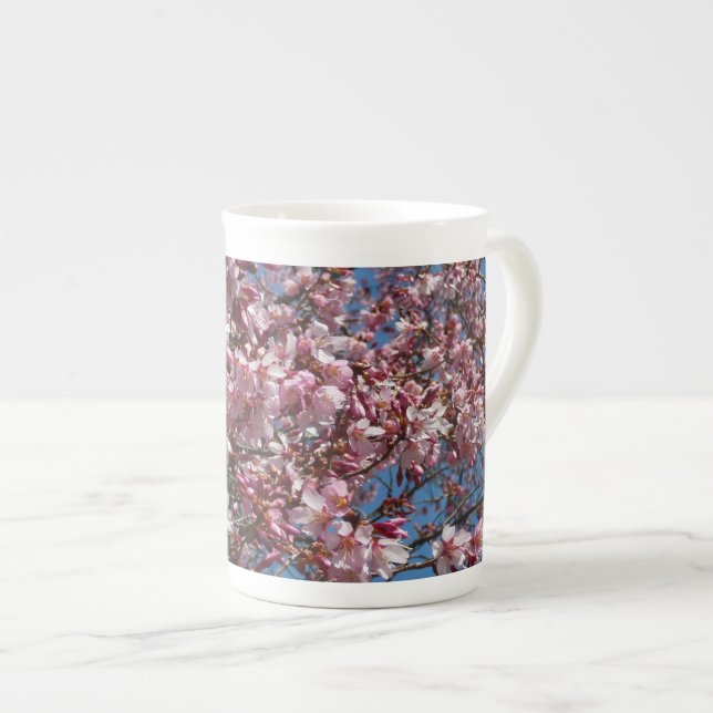 Cherry Blossoms and Blue Sky Spring Floral Bone China Mug (Front Right)