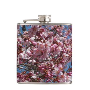 Cherry Blossoms and Blue Sky Spring Floral Hip Flask