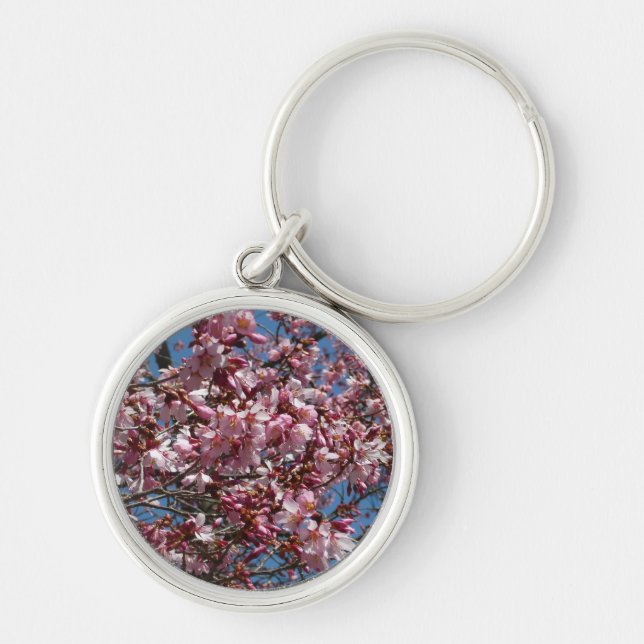 Cherry Blossoms and Blue Sky Spring Floral Key Ring (Front)