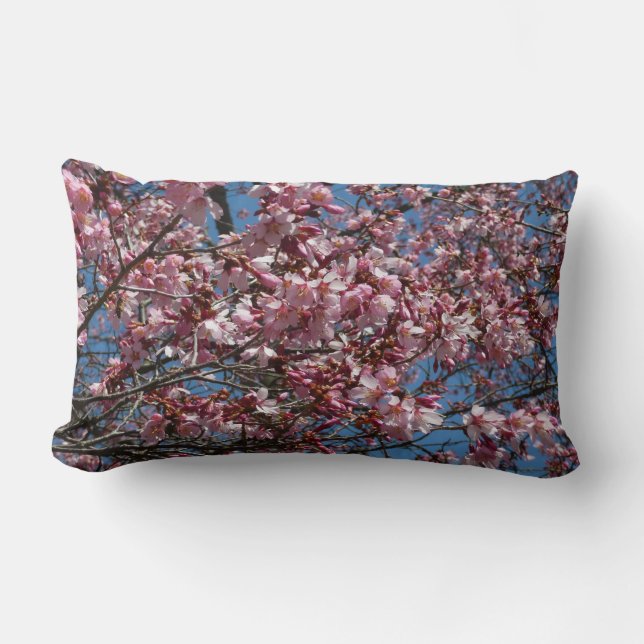 Cherry Blossoms and Blue Sky Spring Floral Lumbar Cushion (Front)