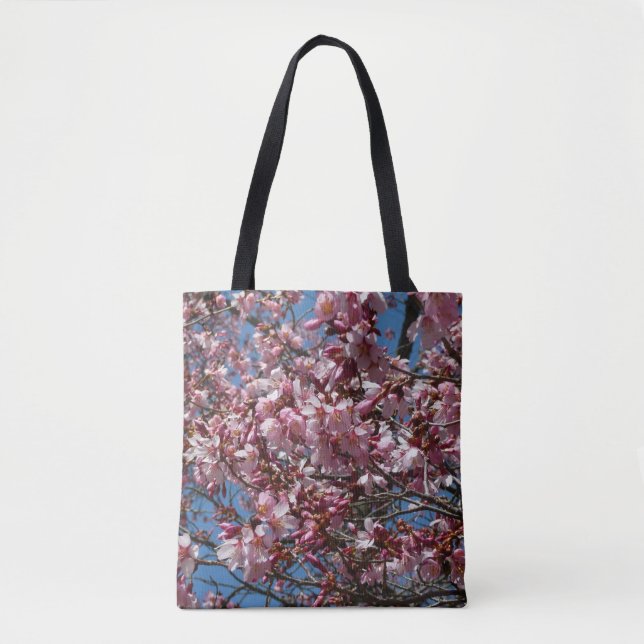 Cherry Blossoms and Blue Sky Spring Floral Tote Bag (Front)