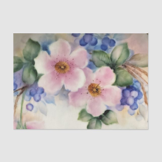 Cherry Blossoms and Blueberries Tissue Paper (Front)