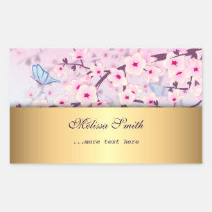 Cherry Blossoms and Butterflies Rectangular Sticker