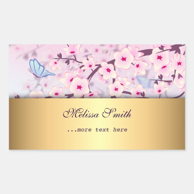 Cherry Blossoms and Butterflies Rectangular Sticker (Front)