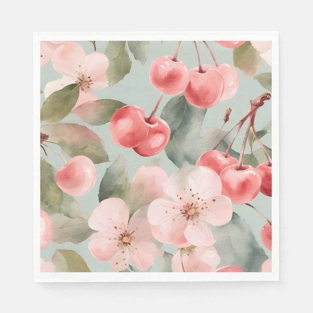 Cherry Blossoms and cherries Spring Art  Napkin (Front)