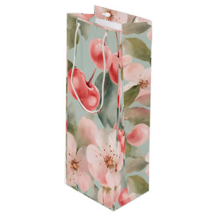 Cherry Blossoms and cherries Spring Art  Wine Gift Bag