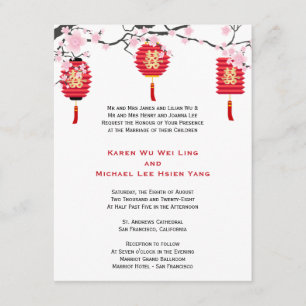 Cherry Blossoms and Chinese Lanterns Wedding Invitation