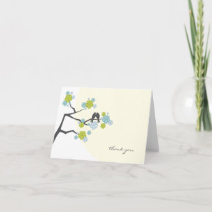 Cherry Blossoms And Love Birds Whimsical Wedding Thank You Card