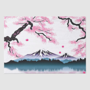 Cherry Blossoms And Mountains Decoupage Tissue Paper