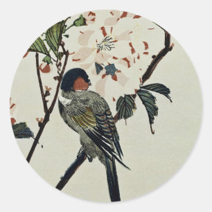 Cherry Blossoms and Small Bird Classic Round Sticker