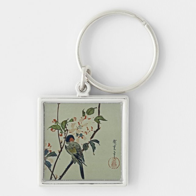 Cherry Blossoms and Small Bird Key Ring (Front)