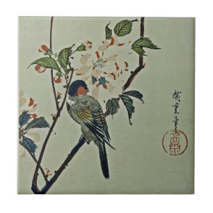 Cherry Blossoms and Small Bird Tile