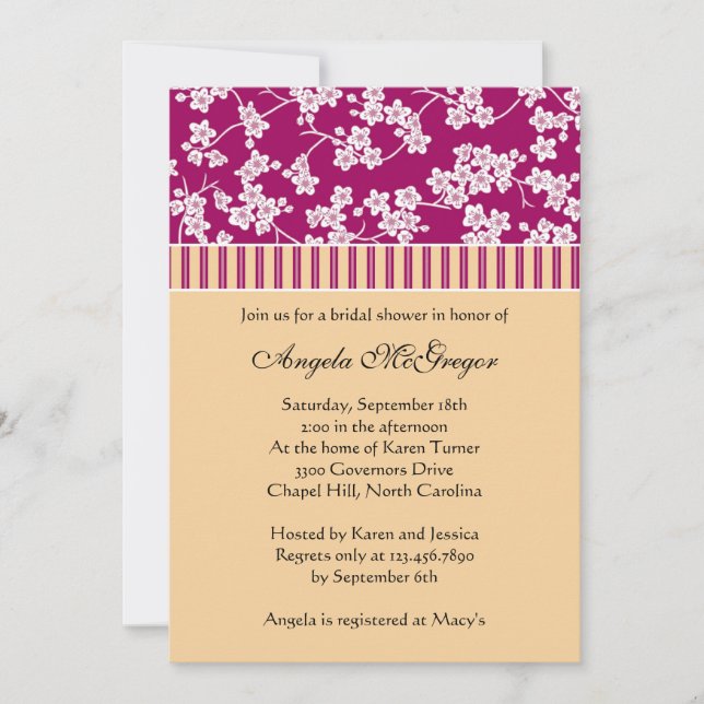Cherry Blossoms and Stripes Invitation (Front)