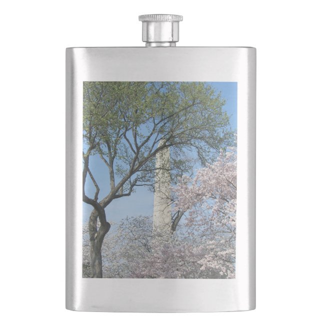 Cherry Blossoms and the Washington Monument in DC Hip Flask (Front)