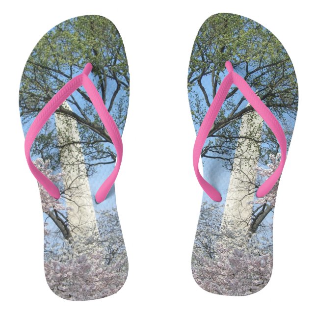 Cherry Blossoms and the Washington Monument in DC Thongs (Footbed)