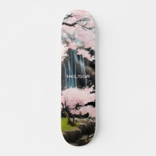 Cherry Blossoms And Waterfall Monogram Skateboard