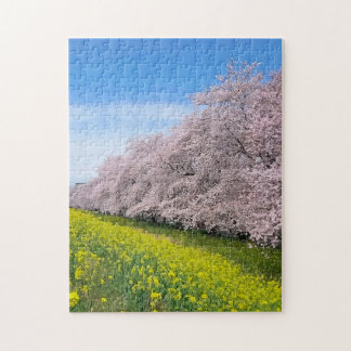 Cherry Blossoms and Yellow Flowers Jigsaw Puzzle