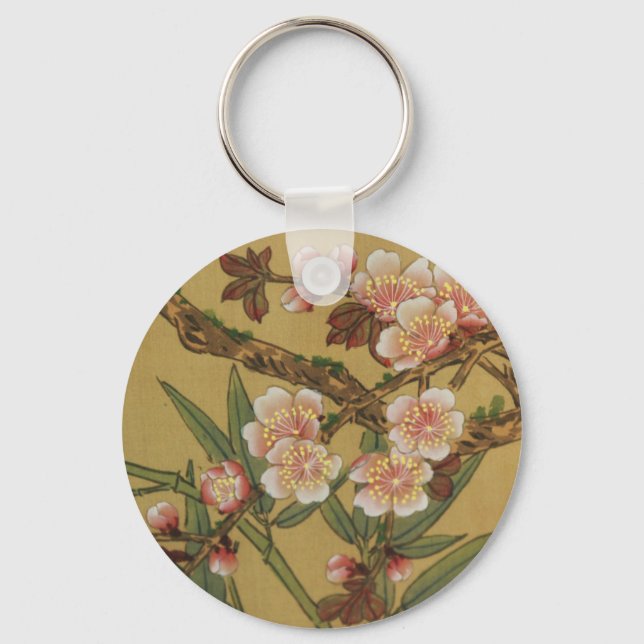 Cherry Blossoms Asian Japanese Art Key Ring (Front)