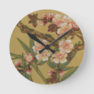 Cherry Blossoms Asian Japanese Art Round Clock