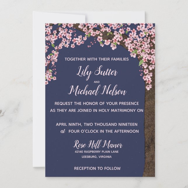 Cherry Blossoms at Night Wedding Invitation (Front)