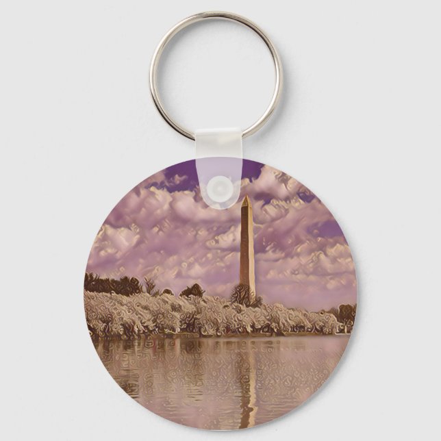 Cherry Blossoms at the Washington Monument  Keycha Key Ring (Front)