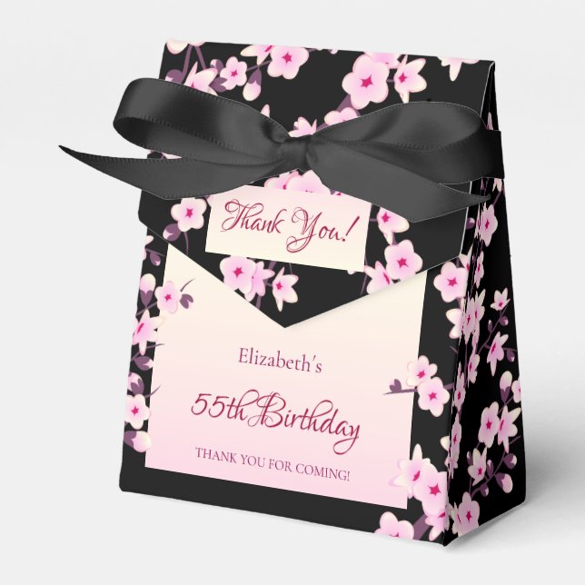 Cherry Blossoms Black Pink Favour Box (Front Side)