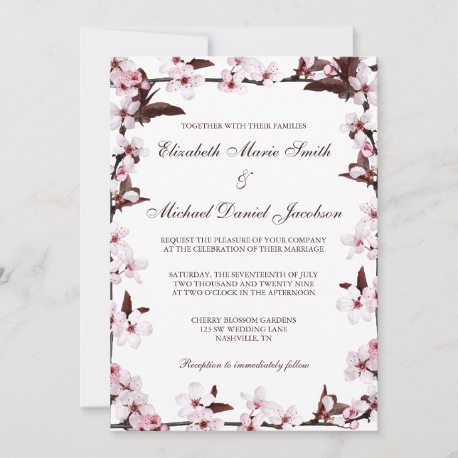 Cherry Blossoms Border Wedding Invitation (Front)