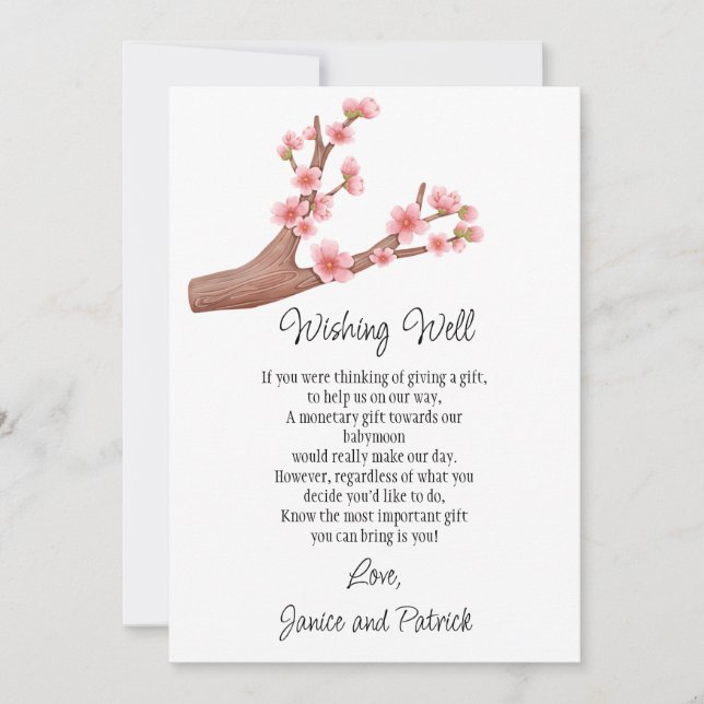 Cherry Blossoms Branch Babymoon Wishing Well Card (Front)