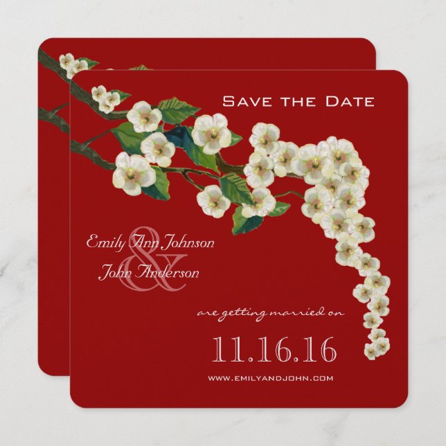 Cherry Blossoms Branch Save the Date Invitation (Front/Back)