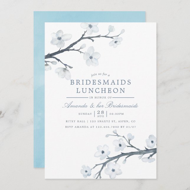Cherry Blossoms Bridesmaids Luncheon Invitation (Front/Back)