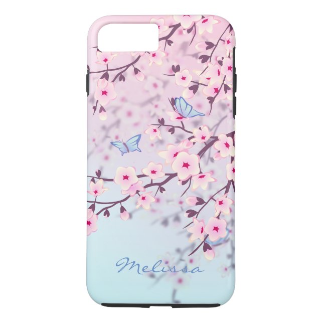 Cherry Blossoms Butterflies Pastel Case-Mate iPhone Case (Back)