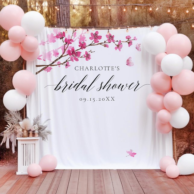 Cherry Blossoms Butterfly Pink Bridal Shower  Tapestry (Creator Uploaded)