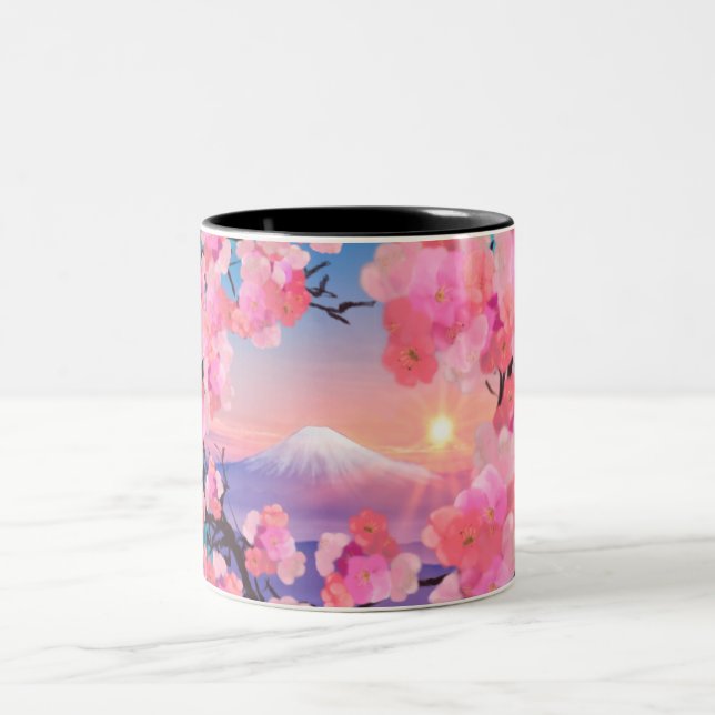 Cherry Blossoms by Mount Fuji 2 Two-Tone Coffee Mug (Center)