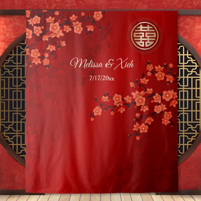 Cherry Blossoms Chinese Wedding  Backdrop Tapestry (Creator Uploaded)
