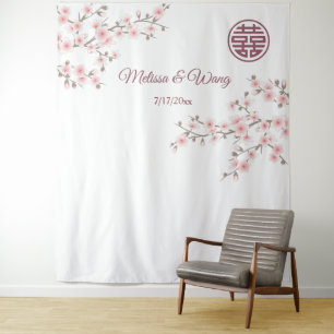 Cherry Blossoms Chinese Wedding Backdrop Tapestry