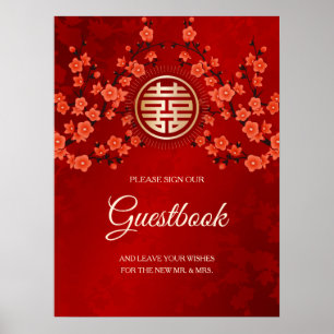 Cherry Blossoms Chinese Wedding Guest Book