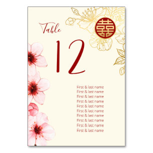 Cherry Blossoms  Chinese Wedding Table Number
