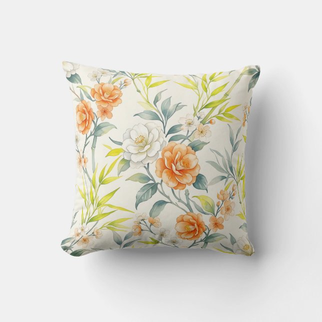 Cherry Blossoms Citrus Burst Throw Pillow (Front)