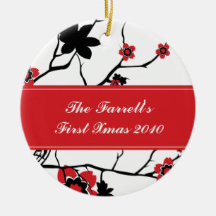 Cherry Blossoms Couples 1st Christmas Ceramic Tree Decoration