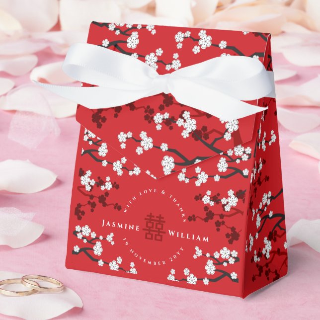 Cherry Blossoms & Double Happiness Chinese Wedding Favour Box (Wedding)